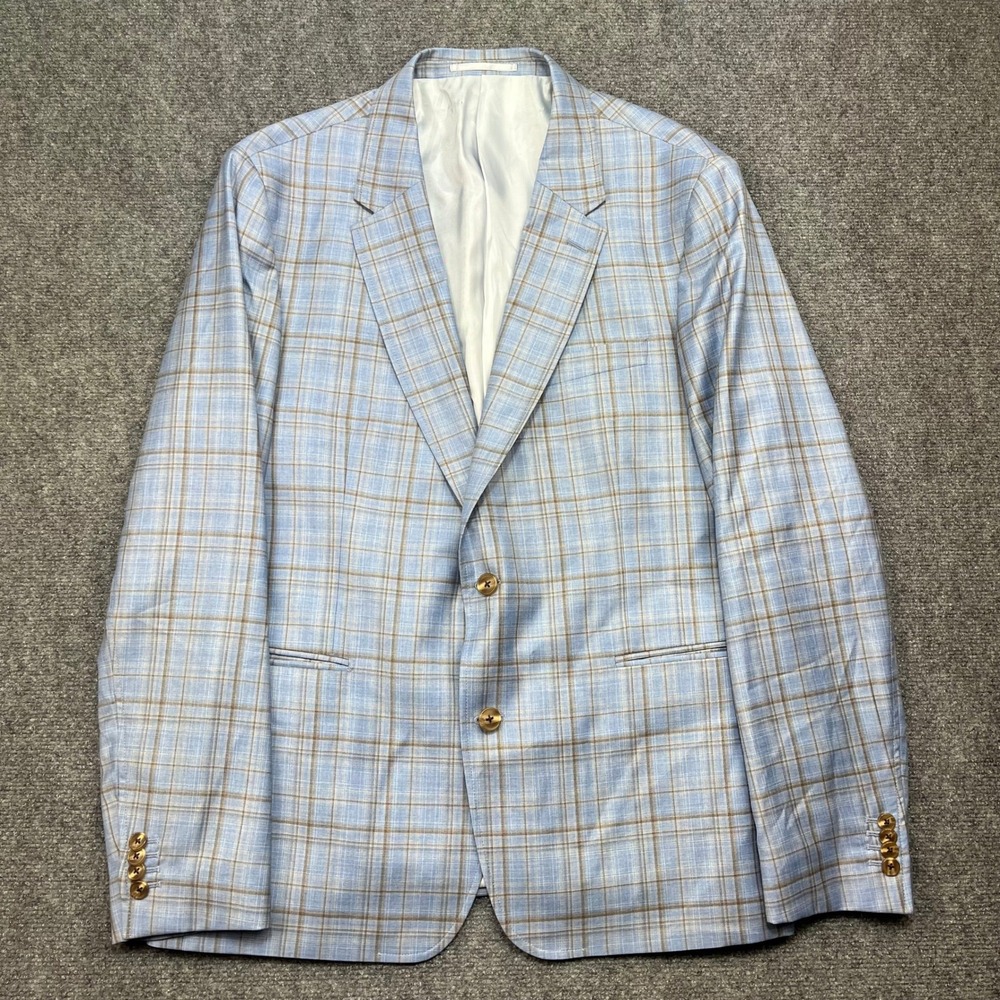 UNTUCKit Mens 46R Sport Coat Reda 1865 Milano Wool Plaid Blazer Blue New